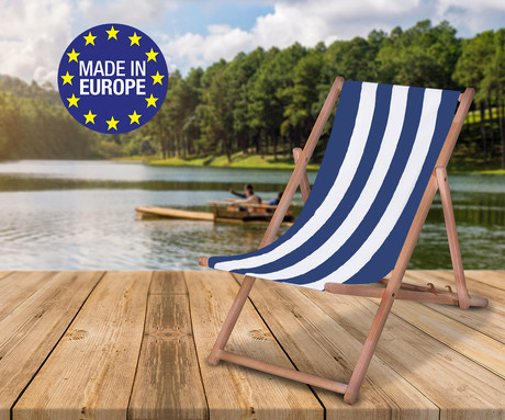 PLATINET PSW leseni ležalnik, MADE in EU, 3 stopnje nastavitve, zložljiva oblika, ultra lahka teža, zaščita pred nenamernim zlaganjem, bukov les, UV & vodoodporna tkanina, modro-bel