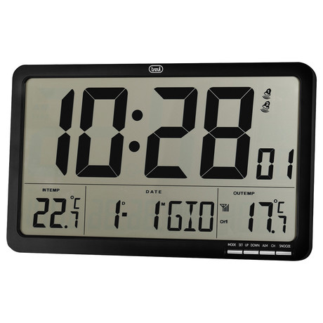 TREVI OM 3560 RC digitalna ura, stenska / namizna, + zunanji senzor, čas, datum, temperatura, črna