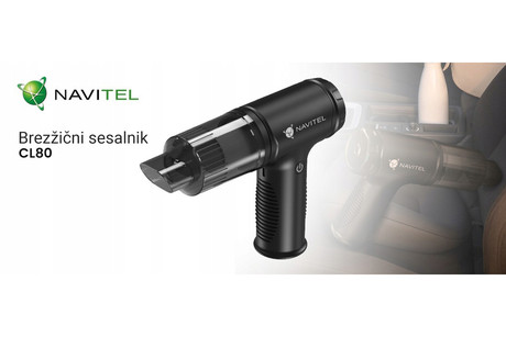 NAVITEL CL80 prenosni brezžični sesalnik, ročni, baterijski, 12KPa, 2 nastavka, 2 stopnji sesalne moči, pralni filtri, hitro polnjenje FC 3.0, 80W, USB Type-C, črn