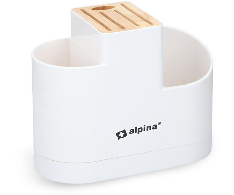 ALPINA organizator za kuhinjske pripomočke, držala za pribor + držalo za nože + reže za odtekanje vode, 25,5x21x12x5 cm, bel