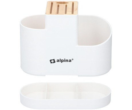 ALPINA organizator za kuhinjske pripomočke, držala za pribor + držalo za nože + reže za odtekanje vode, 25,5x21x12x5 cm, bel