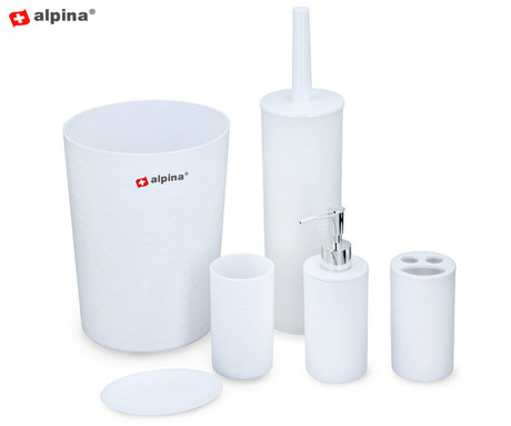 ALPINA 6V1 komplet za WC, koš, ščetka, dozirnik, držalo, posoda, skodelica, ABS, bela