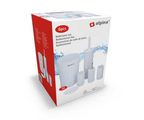 ALPINA 6V1 komplet za WC, koš, ščetka, dozirnik, držalo, posoda, skodelica, ABS, bela