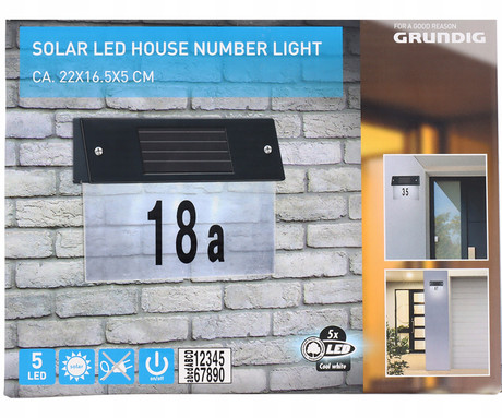 GRUNDIG LED solarna hišna številka, baterija, senzor svetlobe, 22x17x5cm