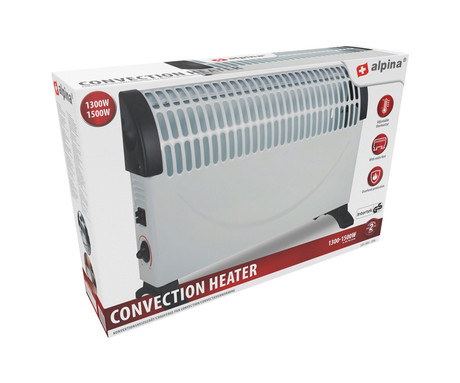 ALPINA električni konvektorski grelnik / radiator, moč 1500W, termostat, zaščita pred pregrevanjem, 50x33x18cm, bel