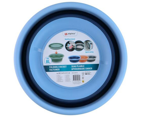 ALPINA zložljivo vedro / posoda, 8L, trpežna guma + ABS, prihranitev prostora, 37.5x37.5x13.5cm, siva, modra, zelena, rdeča