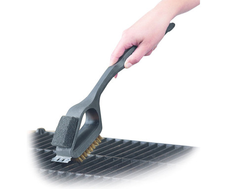 ALPINA BBQ 3v1 krtača za žar, krtača, strgalo, čistilna gobica, 38cm, črna