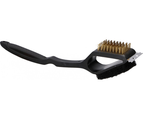 ALPINA BBQ 3v1 krtača za žar, krtača, strgalo, čistilna gobica, 38cm, črna