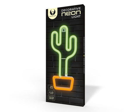 FOREVER Cactus NEON LED luč, dekorativna, napajanje na USB ali 3x AA baterije, stikalo za vklop / izklop, zelena, oranžna