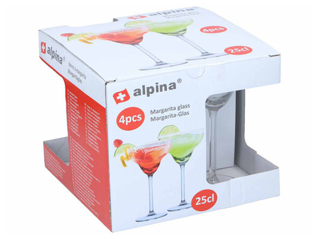 ALPINA komplet kozarcev za margarite, koktalj in pijače, 4 kos, 250ml, 177x105x105mm, visokokakovostno steklo, izdelano v EU
