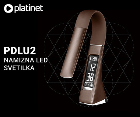 EOL - PLATINET PDLU2 usnjena namizna LED svetilka, ura, datum, temperatura, rjava