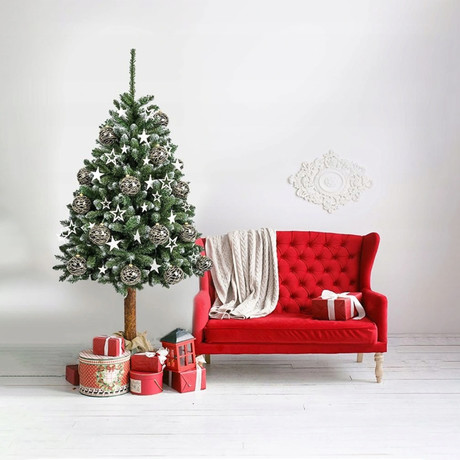 Božično novoletna smrekica / jelka, moderen izgled, višina 220cm, lesen podstavek, Made in EU
