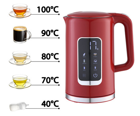 PLATINET PEKR723 grelnik vode, 1.7L, 2200W, digitalni zaslon, 5 stopenj, funkcija Keep Warm, varnostne zaščite, samodejni izklop, 360° podstavek, +GRATIS skodelica, rdeč