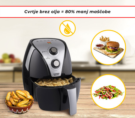 EOL - CUISINIER DELUXE Cvrtnik/Friteza - cvrtje in pečenje brez olja, 3.6L/3.2L, LED indikator - NOV MODEL