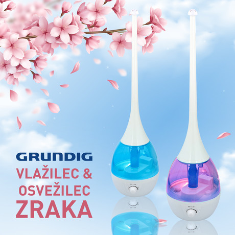 EOL - GRUNDIG vlažilec zraka in razpršilec eteričnih olj + home SPA + LED ambientna osvetlitev v 7.barvah, 2.7L, časovnik, bel