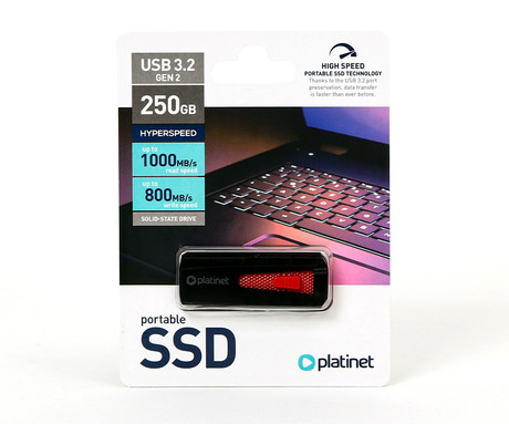 PLATINET PMFSSD250 prenosni SSD disk, 250GB, USB 3.2 Gen2, 1000MB/s, HYPERSPEED, najhitrejši in najmanjši na svetu