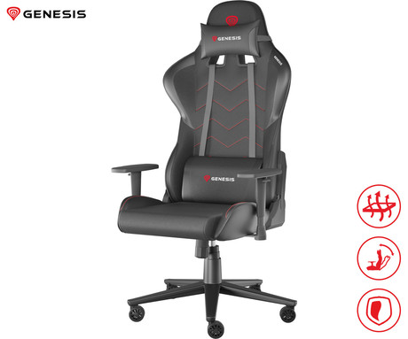 GENESIS NITRO 550 G2 gaming / pisarniški stol, ergonomski, nastavljiva višina / naklon, zibanje, 2x blazina, kolesa CareGLide™, črn