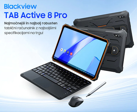 Blackview TAB ACTIVE 8 PRO robusten tablični računalnik, 10.36", 4G-LTE, 8GB+256GB, IPS 2.4K, Android 13, WiFi, Bluetooth, GPS, priložen pas in pisalo, rugged, črn (Onyx Black)