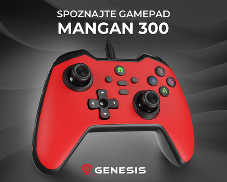 GENESIS MANGAN 300 žični igralni plošček / gamepad, 19 gumbov, vibriranje, LED osvetlitev, Windows / Android / Nintendo / Asus / Steam, USB Type-C, + prednja plošča, + torbica, rdeč (Genesis Red)