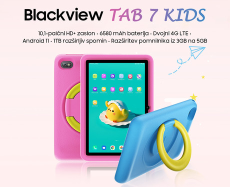 EOL - BlackView TAB 7 KIDS tablični računalnik, 10.1", 4G-LTE, 3GB+32GB, HD+ 1280x800, Android 11, GPS, zaščitni ovitek, roza (Pudding Pink)