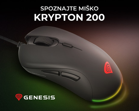 GENESIS Krypton 200 gaming optična miška, 6400 DPI, RGB LED osvetlitev, 6 tipk, vgrajen spomin, programska oprema, črna