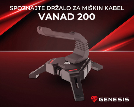 GENESIS VANAD 200 mouse bungee držalo za kabel miške, fleksibilna roka, protizdrsne noge, LED osvetlitev, črn