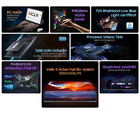 Blackview TAB 16 tablični računalnik, 11", 4G-LTE, 8GB+256GB, IPS Full HD+, Android 12, WiFi, Bluetooth, GPS, priložen ovitek in pisalo, moder (Twilight Blue)