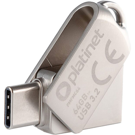 PLATINET PMFMC64 prenosni USB ključ, 64GB, USB Type-C, USB Type-A, USB 3.2, vodoodporen, do 100 MB/s, siv