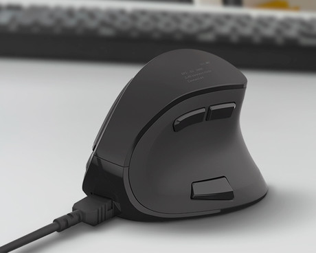 Natec EUPHONIE vertikalna brezžična miška, 2400DPI, ergonomska, Bluetooth / USB 2.4GHz, 9 gumbov, polnilna baterija, OLED zaslon, črna