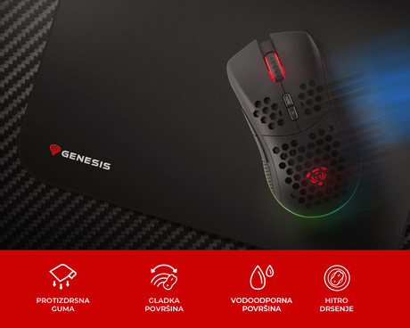 GENESIS CARBON 500 S LOGO podloga za miško, gaming / pisarniška, 250x210mm, vodoodporna, gladka površina, zaščiteni prešiti robovi, protizdrsna, črna