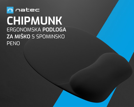 Natec CHIPMUNK podloga za miško, ergonomska, spominska pena, 235x195mm, črna