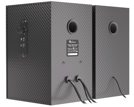 GENESIS HELIUM 200 računalniški zvočniki, STEREO 2.0, 20W RMS, mini jack 3.5mm, kontrolna plošča, nadzor glasnosti, priklop za slušalke, karbonski izgled, leseni, črni