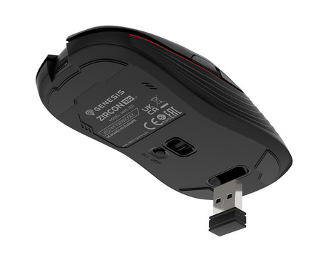 GENESIS ZIRCON 330 brezžična miška, gaming / pisarniška, 3600DPI, USB 2.4GHz / USB Type-C, 7 gumbov, polnilna baterija, Plug & Play, črna