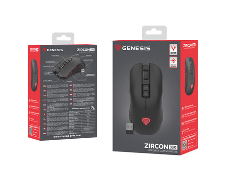 GENESIS ZIRCON 330 brezžična miška, gaming / pisarniška, 3600DPI, USB 2.4GHz / USB Type-C, 7 gumbov, polnilna baterija, Plug & Play, črna