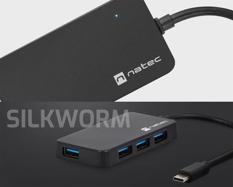 Natec SILKWORM adapter USB hub, 4x USB-A 3.0, 1x USB-C 3.0, 5GB/s, Plug&Play, črn