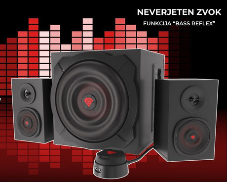 GENESIS HELIUM 610 BT računalniški zvočniki, STEREO 2.1, 60W RMS, Bass Reflex, Bluetooth, kontrolna plošča, daljinski upravljalnik, črni