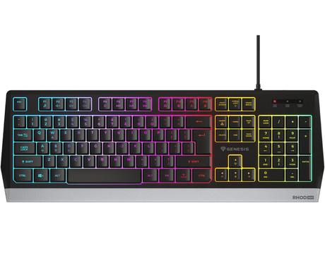 GENESIS RHOD 300 RGB gaming membranska tipkovnica, žična, RGB LED osvetlitev, Anti-Ghosting funkcija, Non-Floating stikala / tipke, zaščita pred vodo, Plug & Play, F1-F12, črna