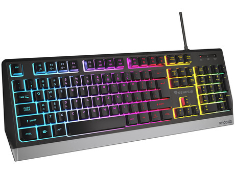 GENESIS RHOD 300 RGB gaming membranska tipkovnica, žična, RGB LED osvetlitev, Anti-Ghosting funkcija, Non-Floating stikala / tipke, zaščita pred vodo, Plug & Play, F1-F12, črna