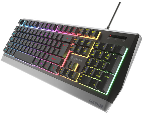 GENESIS RHOD 300 RGB gaming membranska tipkovnica, žična, RGB LED osvetlitev, Anti-Ghosting funkcija, Non-Floating stikala / tipke, zaščita pred vodo, Plug & Play, F1-F12, črna