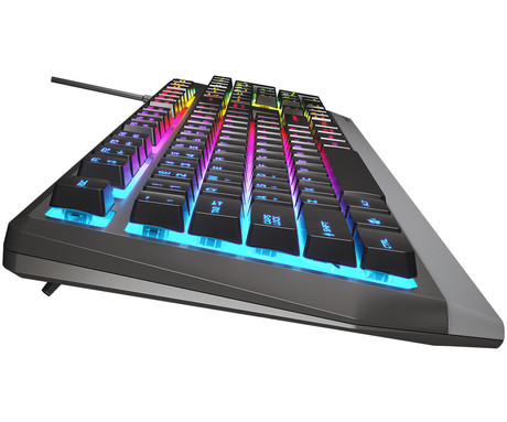 GENESIS RHOD 300 RGB gaming membranska tipkovnica, žična, RGB LED osvetlitev, Anti-Ghosting funkcija, Non-Floating stikala / tipke, zaščita pred vodo, Plug & Play, F1-F12, črna