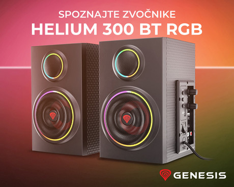 GENESIS HELIUM 300BT RGB računalniški zvočniki, STEREO 2.0, 24W RMS, RGB LED osvetlitev, 3.5mm audio jack, Bluetooth 5.0, gumbi za upravljanje