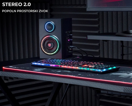 GENESIS HELIUM 300BT RGB računalniški zvočniki, STEREO 2.0, 24W RMS, RGB LED osvetlitev, 3.5mm audio jack, Bluetooth 5.0, gumbi za upravljanje