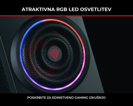 GENESIS HELIUM 300BT RGB računalniški zvočniki, STEREO 2.0, 24W RMS, RGB LED osvetlitev, 3.5mm audio jack, Bluetooth 5.0, gumbi za upravljanje