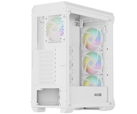 GENESIS IRID 505 ARGB V2 računalniško ohišje, Midi Tower, 4x ventilator, AIO LC do 360mm, GPU do 380mm, CPU Cooler do 165mm, MESH plošča, kaljeno steklo, ARGB LED osvetlitev, 447x220x510mm, belo