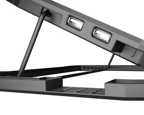 Natec ORIOLE hladilno stojalo za prenosnike, do 17.3", 7 stopenj naklona, 3x 120mm ventilator, nastavljiva hitrost, LED osvetlitev, 2x USB Type-A, črno