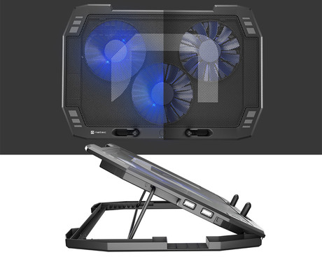 Natec ORIOLE hladilno stojalo za prenosnike, do 17.3", 7 stopenj naklona, 3x 120mm ventilator, nastavljiva hitrost, LED osvetlitev, 2x USB Type-A, črno