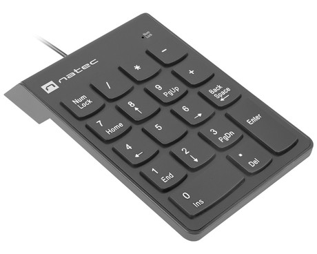 Natec GOBY 2 številčna / numerična tipkovnica, numpad, membranska, 18 tipk, kompaktne dimenzije, Plug&Play, USB Type-A, 150cm kabel, črna