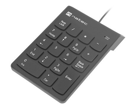 Natec GOBY 2 številčna / numerična tipkovnica, numpad, membranska, 18 tipk, kompaktne dimenzije, Plug&Play, USB Type-A, 150cm kabel, črna