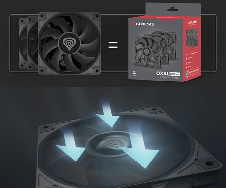GENESIS OXAL 120 ventilator za računalnik / ohišje, univerzalni, 120mm velikost, do 1300 RPM, ultra tiho delovanje, blazinice proti vibracijam, 3-PIN konektor, črn