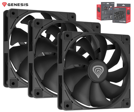 GENESIS OXAL 120 3-PACK ventilatorji za računalnik / ohišje, univerzalni, 120mm velikost, do 1300 RPM, ultra tiho delovanje, blazinice proti vibracijam, 3-PIN konektor, črni